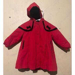 Rothschild 24M Girls Red Insulated Hooded dress coat Velvet Lined Velvet Bows